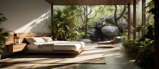 Room with garden view and bed