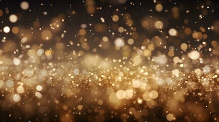 Fototapeta na wymiar Beige Background of Bokeh Lights with shiny Particles. Festive Template for Holidays and Celebrations