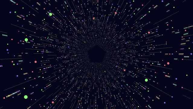 Colorful dots arranged in a spiral pattern creating a spinning vortex. The dots move in a clockwise direction, forming a mesmerizing visual effect