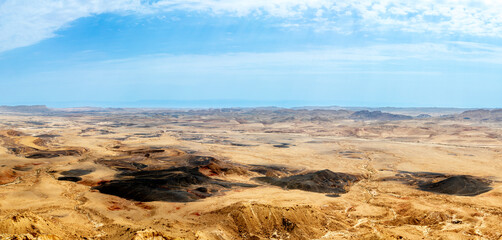Makhtesh Ramon, erosion crater landscape panorama, Negev desert, Israel