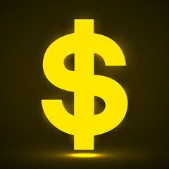 Neon symbol dollar. Usd currency symbol. Vector illustration