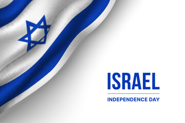 Israel country realistic flag and text
