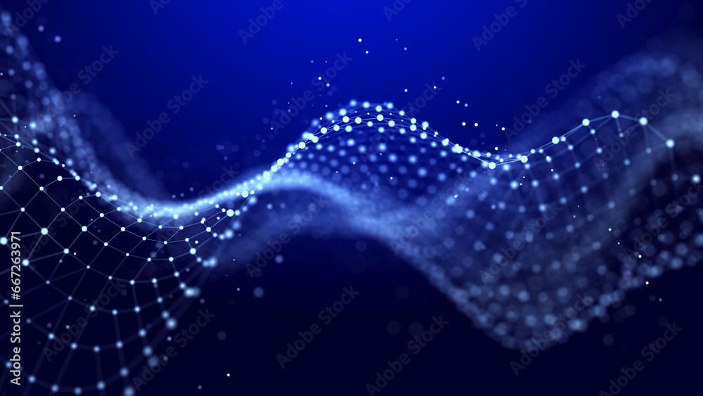 Poster abstract background grid of interlacing lines and dots. futuristic blue particle wave. structure of 