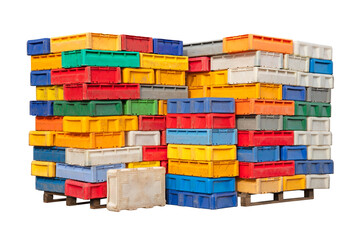 Plastic boxes for raw fish. Isolated background.