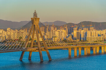 Skyline of seoul, the capital city of south korea with Han River