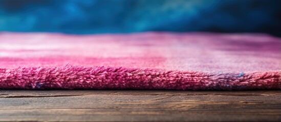 Close up texture shot of a worn cotton rug in pink and blue