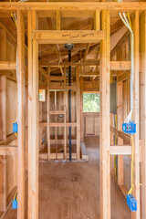 New Home construction with wood and electric wiring - 667265746