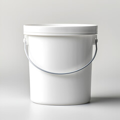 White plastic bucket with lid on a white background..