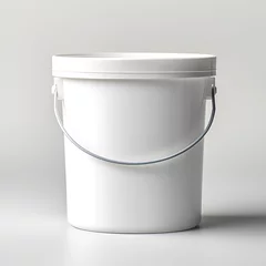 Fotobehang White plastic bucket with lid on a white background.. © Tanuha