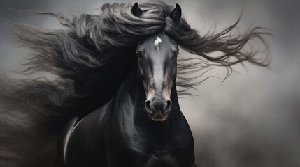 Obraz na płótnie Canvas Portrait of a black horse representing the spirit of the wild.