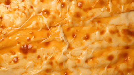 cheesy background; a greasy cooked wallpaper of melted pizza surface