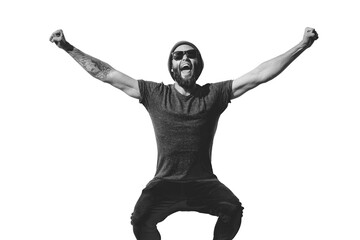 Crazy hipster guy emotions. Collage in magazine retro style 