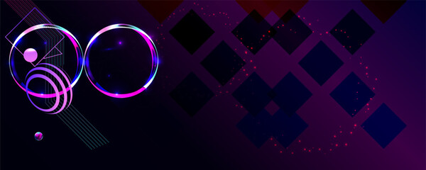 Dark retro futuristic cyberpunk elements abstraction background cosmos synthwave vaporwave retrowave glitch circle with blue and pink glows