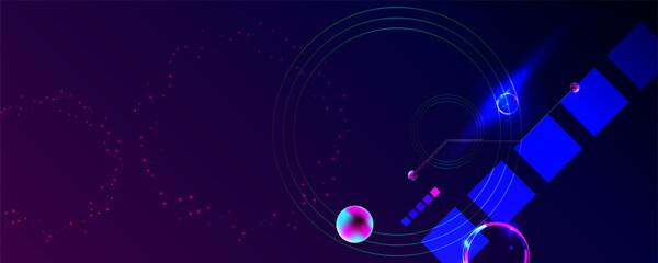 Dark retro futuristic cyberpunk elements abstraction background cosmos synthwave vaporwave retrowave glitch circle with blue and pink glows