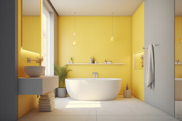 Interior of bathroom in yellow color