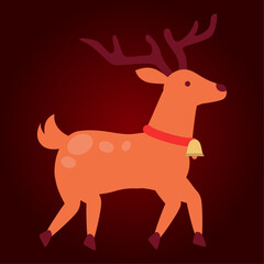 Christmas reindeer. Vector illustration in flat style on red background.