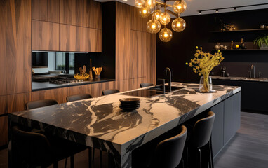 Fototapeta na wymiar A modern luxury kitchen with marble countertop