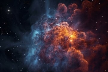 3D rendering of a nebula, cosmic dust, gas clusters, and constellations in deep space. Generative AI