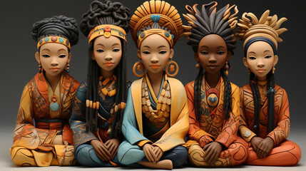 Polymer clay cultural art: Polymer clay sculptures representing diverse cultural and ethnic themes