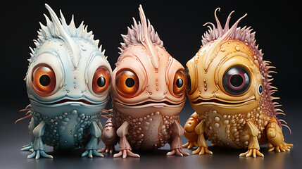 Obraz premium Polymer clay alien creatures: Imaginative polymer clay sculptures of extraterrestrial beings, showcasing the artist's creative prowess
