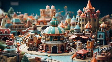 Polymer clay fairground: A miniature fairground scene crafted entirely from polymer clay, capturing the magic of a carnival