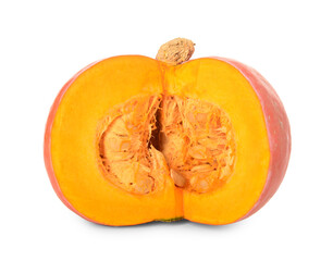 Cut fresh pumpkin on white background