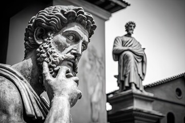 Statue of Marcus Aurelius thinking, and philosophizes about the the big questions of life. - obrazy, fototapety, plakaty