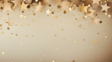 Background of shiny beige Stars with Copy Space. Festive Template for Holidays and Celebrations