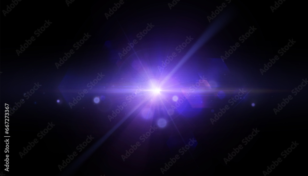 Poster glow of a purple star on a transparent background. flash of light, sun, twinkle. vector for web desi