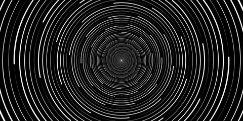 Abstract background with concentric circles in black and white colors. Radiating lines. Vector Illustration.