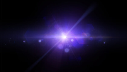  Glow of a purple star on a transparent background. Flash of light, sun, twinkle. Vector for web design and illustrations. 