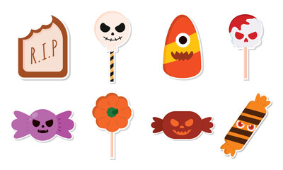 Fototapeta premium Set of cute halloween candies icons Vector