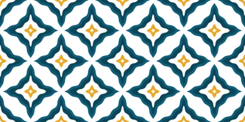 Tapeten Mediterranean style ceramic tile pattern Ethnic folk ornament Colorful seamless geometric pattern © Darcraft