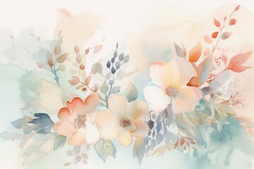 Delicate watercolor floral artwork with soft spring colors. Generative AI