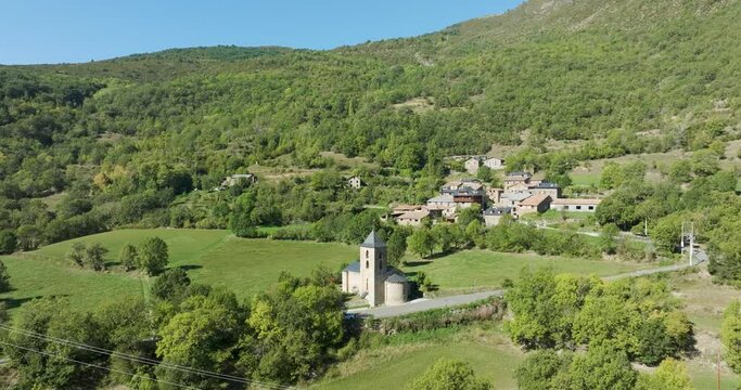 Coll panoramic aerial view, in the Vall de Boi, Lleida Catalonia Spain