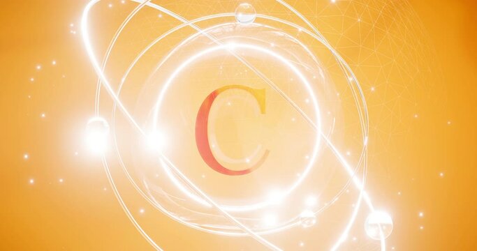 symbol of ascorbic acid - vitamin c. orbiting atoms, polygonal grid as a symbol of vitamin protection, natural antioxidant, 3d rendering