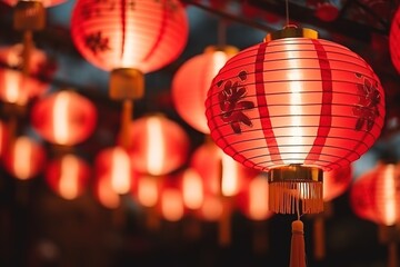 Naklejka premium Chinese red lantern in the night of Chinese New Year of happiness