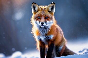 Red fox in winter on snow. Vulpes vulpes.