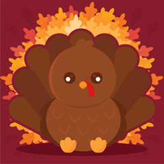 Isolated cute turkey bird autumn animal character Vector