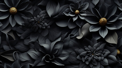 Texture pattern in kaleidoscope black flowers style in symmetrical visual effects. Black abstract background in colorful flowers style.