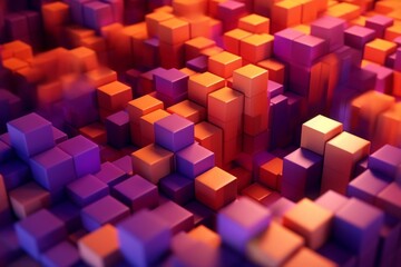 Fototapeta na wymiar Arranged blocks in violet and orange, tech background. 3D render. Generative AI