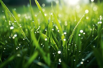 Fresh green grass, dew-kissed in the morning.