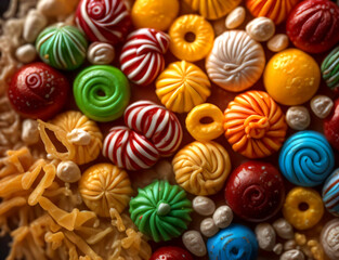 Fototapeta na wymiar Close-up of Sweets multi colored candies on a dark color background.