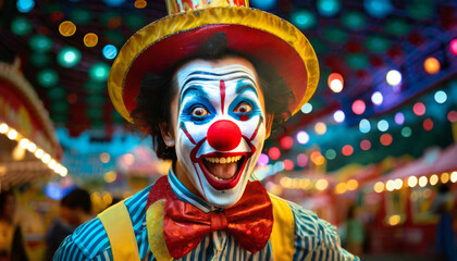 horror clown and creapy funfair or circus concept of evil and fear designed using generative ai