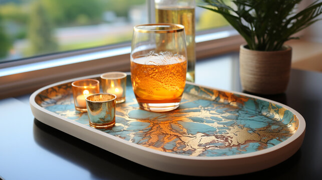 Decoupage coastal serving tray: A serving tray featuring coastal decoupage, ideal for serving seaside-inspired refreshments