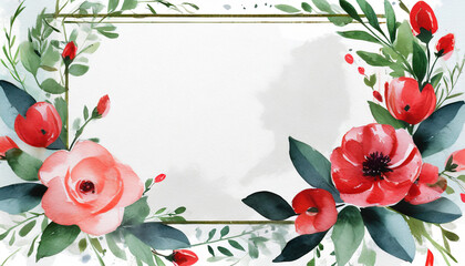 floral boarder frame with white copy space background water color style