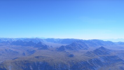 Mars like red planet, with arid landscape, rocky hills and mountains, for space exploration and science fiction backgrounds.
