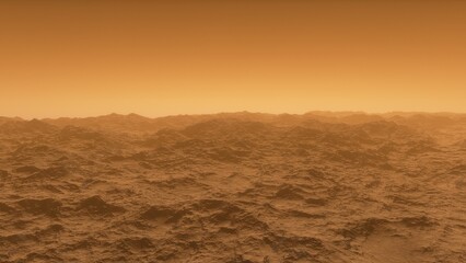 Mars like red planet, with arid landscape, rocky hills and mountains, for space exploration and science fiction backgrounds.
