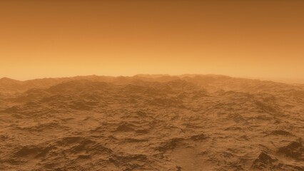 Mars like red planet, with arid landscape, rocky hills and mountains, for space exploration and science fiction backgrounds.
