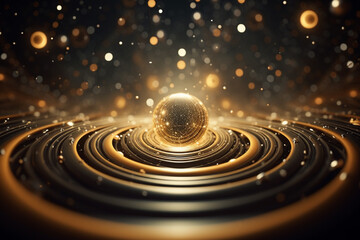 Fototapeta premium 3d render of golden balls in water with ripples and waves